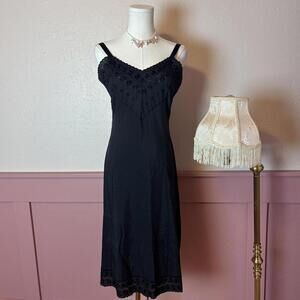goth fairy coquette vtg 80s midi dress velrose black sz 32 cotton nylon